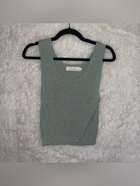 Lizette Collection Rhinestone Light Green Knit Sweater Tank Muscle Womens Large